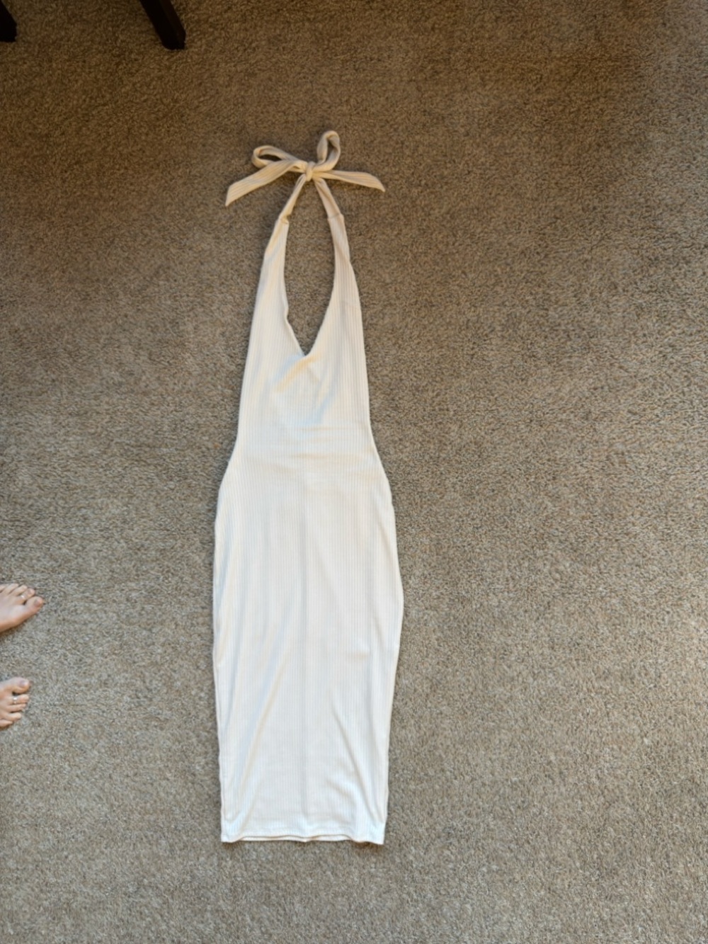 Halter Ribbed Maxi bodycon Dress in Cream